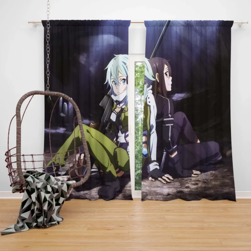 Kirito and Sinon Virtual Team Anime Curtain