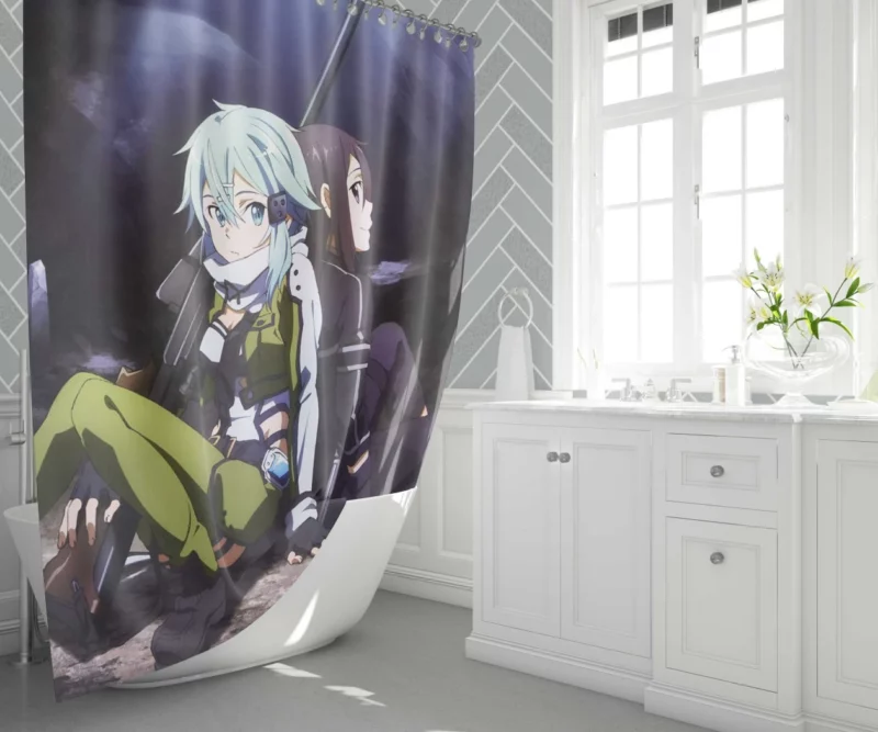 Kirito and Sinon Virtual Team Anime Shower Curtain 1