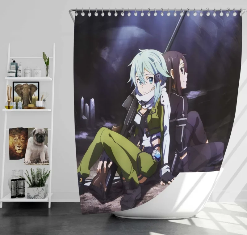 Kirito and Sinon Virtual Team Anime Shower Curtain