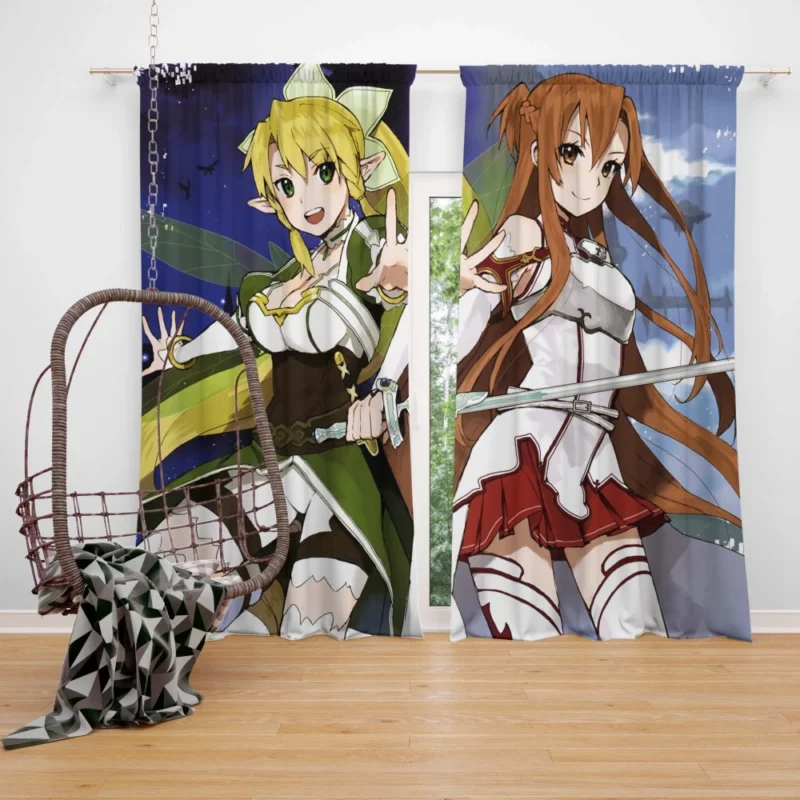 Leafa and Asuna Virtual World Companions Anime Curtain