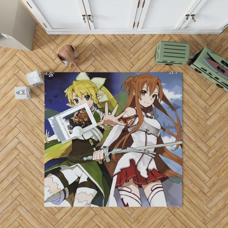 Leafa and Asuna Virtual World Companions Anime Rug