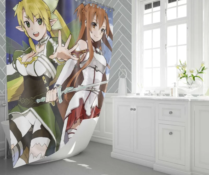 Leafa and Asuna Virtual World Companions Anime Shower Curtain 1