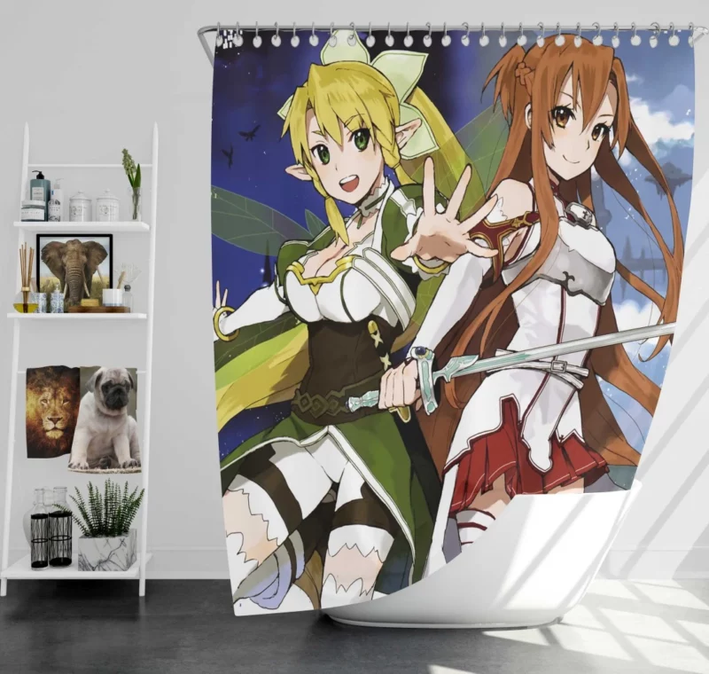 Leafa and Asuna Virtual World Companions Anime Shower Curtain