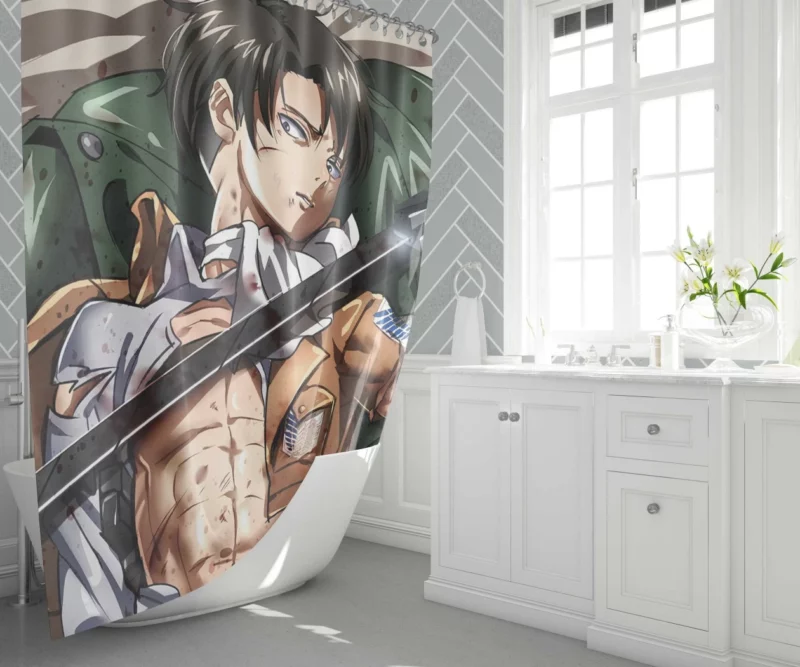 Levi Ackerman Humanity Shield Anime Shower Curtain 1