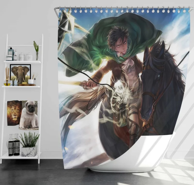 Levi Ackerman Steed Warrior Anime Shower Curtain