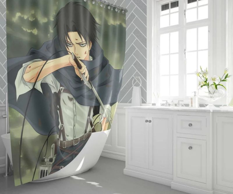 Levi Ackerman Sword of Justice Anime Shower Curtain 1