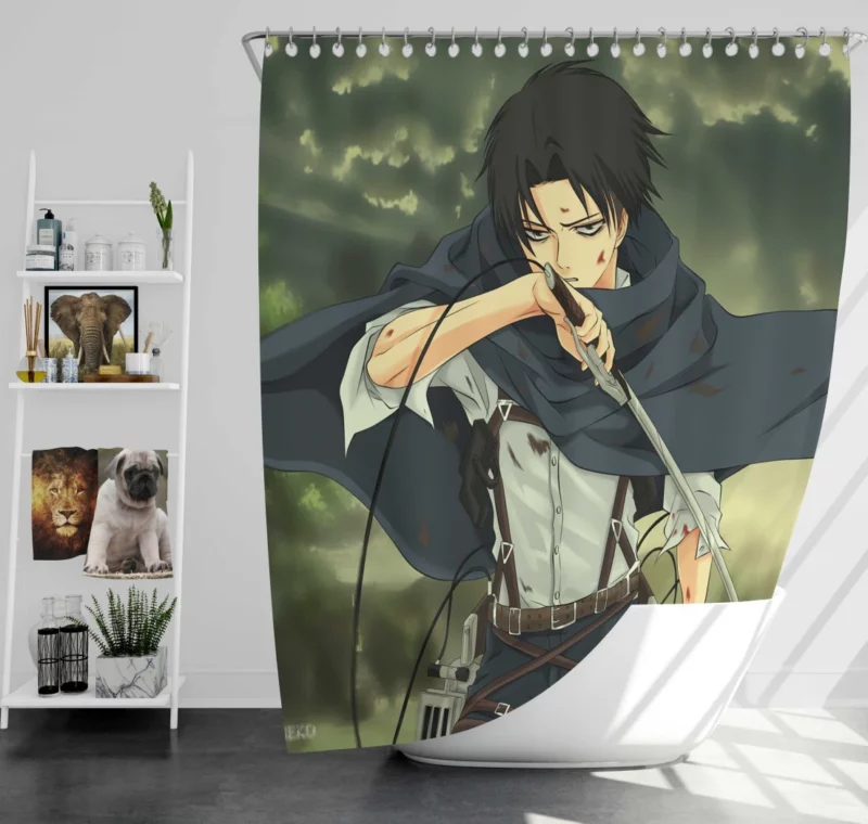 Levi Ackerman Sword of Justice Anime Shower Curtain