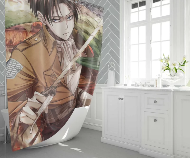 Levi Ackerman Titan Bane Anime Shower Curtain 1