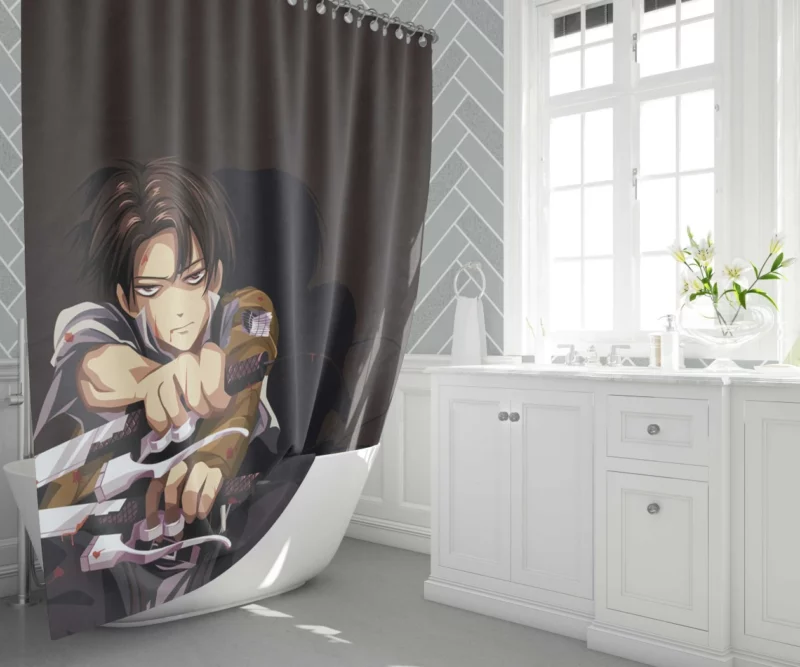 Levi Ackerman Unstoppable Force Anime Shower Curtain 1