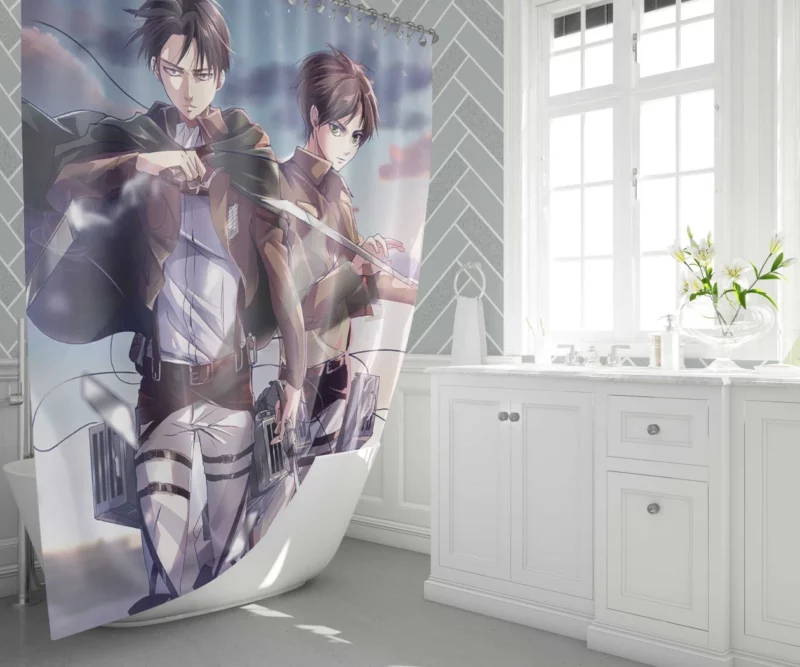 Levi and Eren Attack Titans Anime Shower Curtain 1