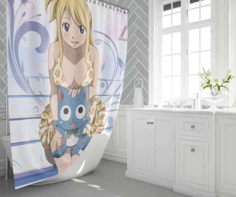 Lucy and Happy Joyful Companionship Anime Shower Curtain 1