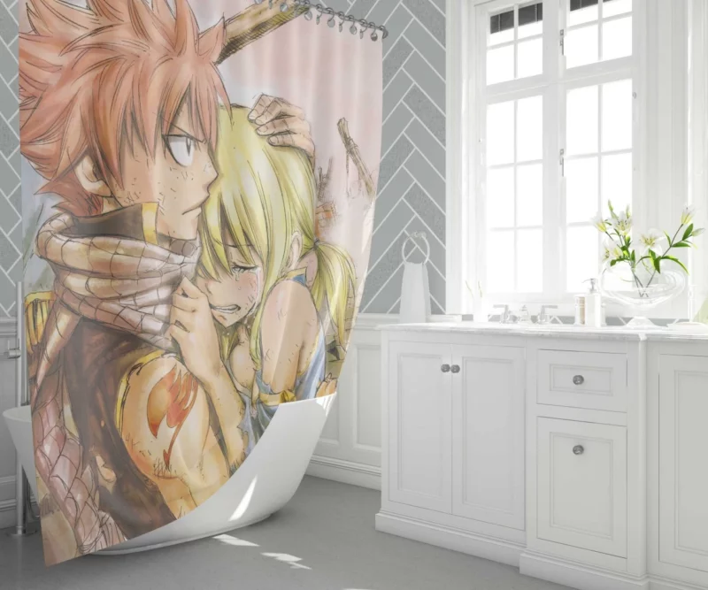 Lucy and Natsu Unbreakable Bond Anime Shower Curtain 1