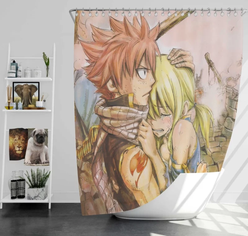 Lucy and Natsu Unbreakable Bond Anime Shower Curtain