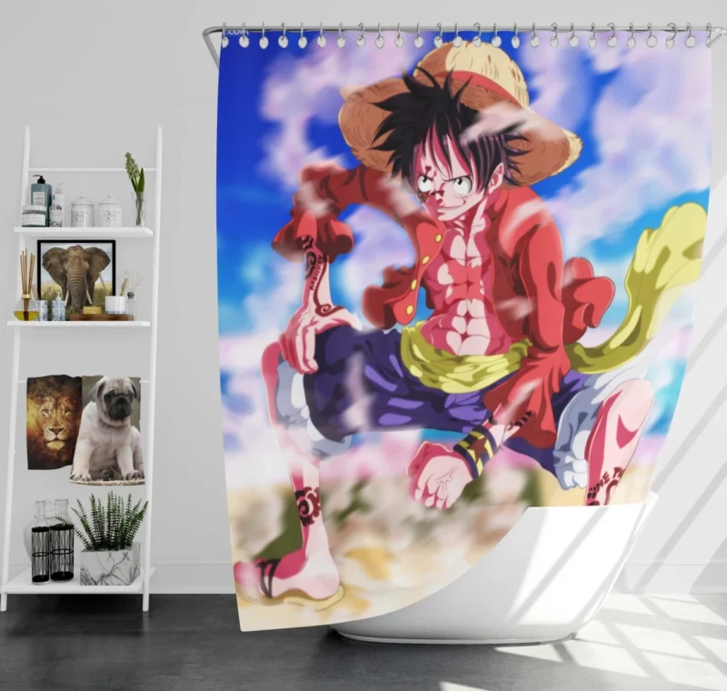 Luffy Grand Pirate Journey Anime Shower Curtain