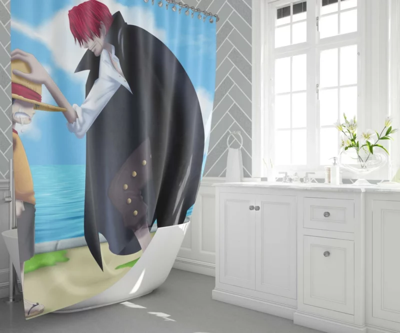 Luffy and Shanks Pirate Bond Anime Shower Curtain 1