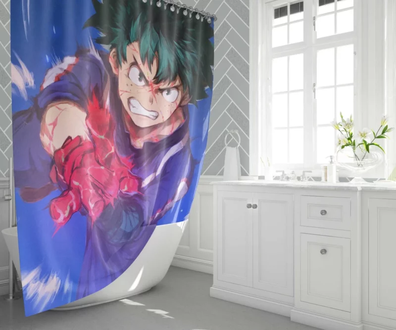 Midoriya Shaping a Hero Anime Shower Curtain 1