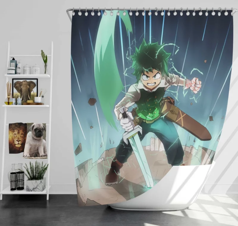 Midoriya Unfolding Hero Tale Anime Shower Curtain