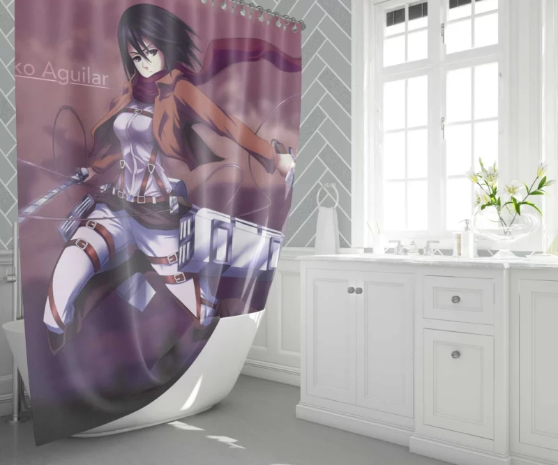 Mikasa Ackerman Blades of Freedom Anime Shower Curtain 1