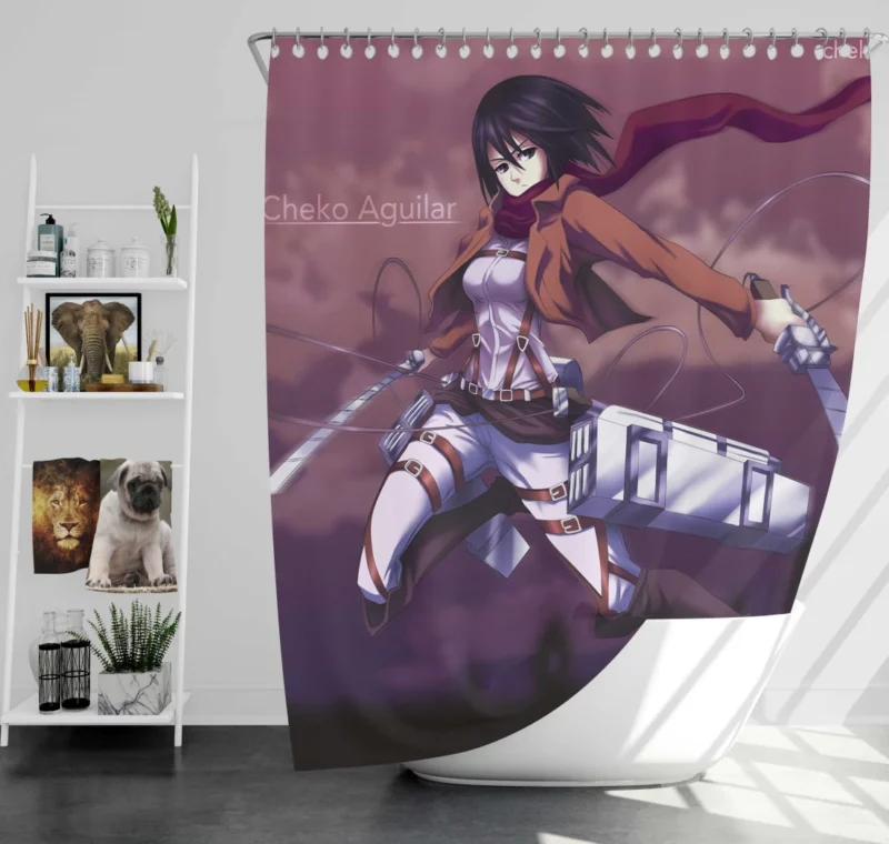 Mikasa Ackerman Blades of Freedom Anime Shower Curtain