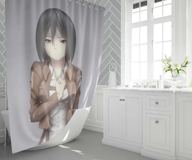 Mikasa Ackerman Deadly Precision Anime Shower Curtain 1