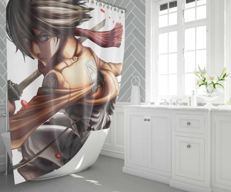 Mikasa Ackerman Echoes of Battle Anime Shower Curtain 1