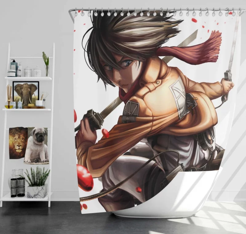 Mikasa Ackerman Echoes of Battle Anime Shower Curtain