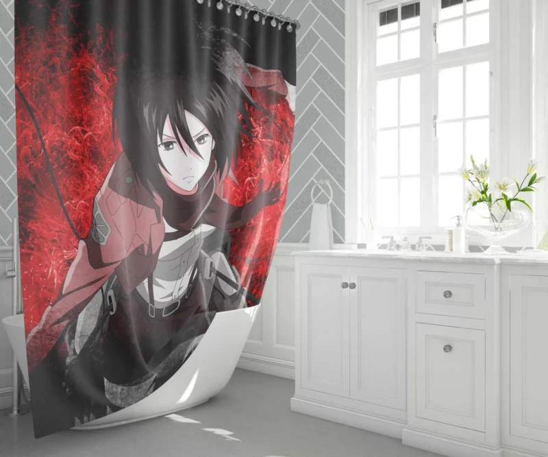 Mikasa Ackerman Eternal Protector Anime Shower Curtain 1