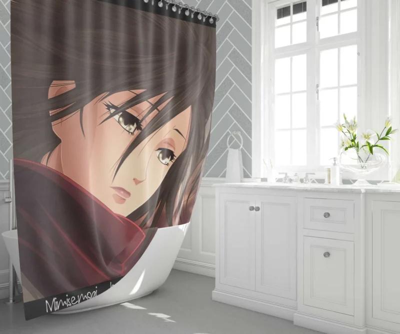 Mikasa Ackerman Fierce Protector Anime Shower Curtain 1