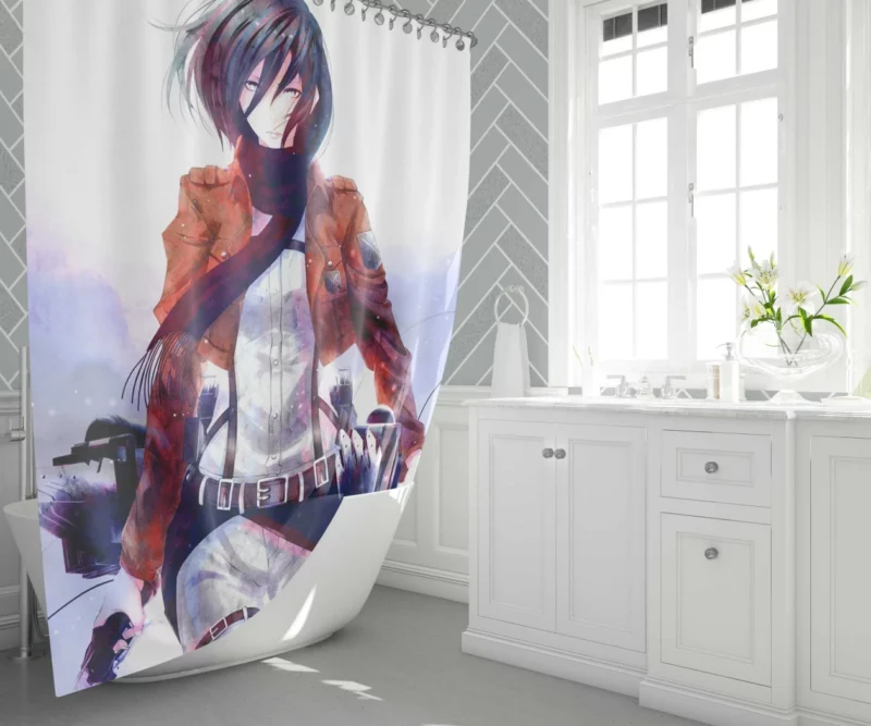 Mikasa Ackerman Graceful Fury Anime Shower Curtain 1