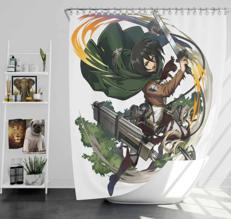 Mikasa Ackerman Resolute Warrior Anime Shower Curtain