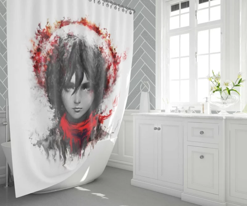 Mikasa Ackerman Rise of Power Anime Shower Curtain 1