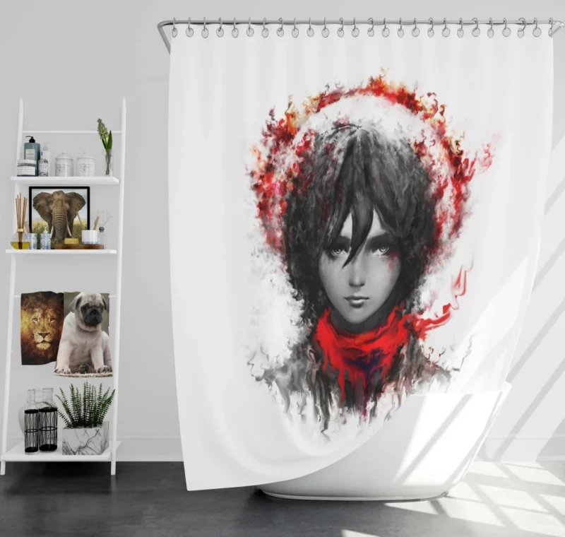 Mikasa Ackerman Rise of Power Anime Shower Curtain