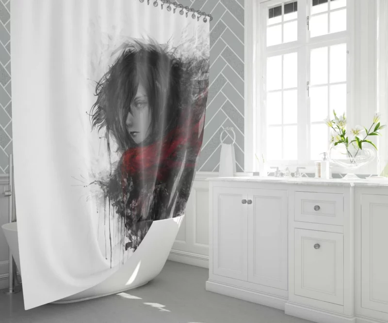 Mikasa Ackerman Shingeki Power Anime Shower Curtain 1