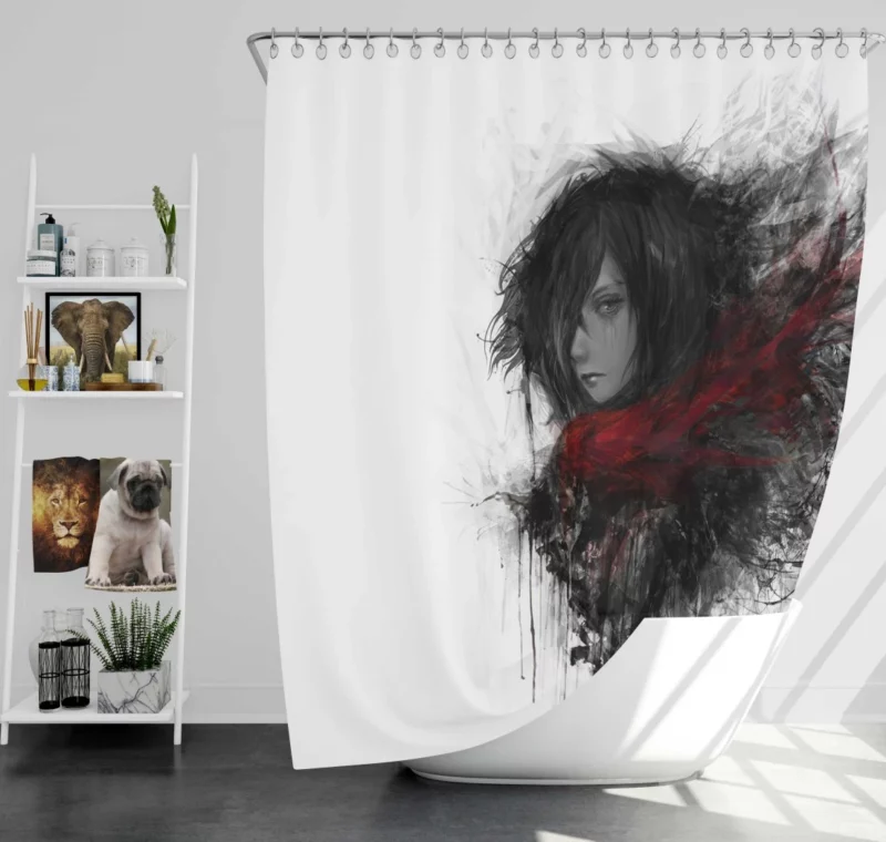 Mikasa Ackerman Shingeki Power Anime Shower Curtain