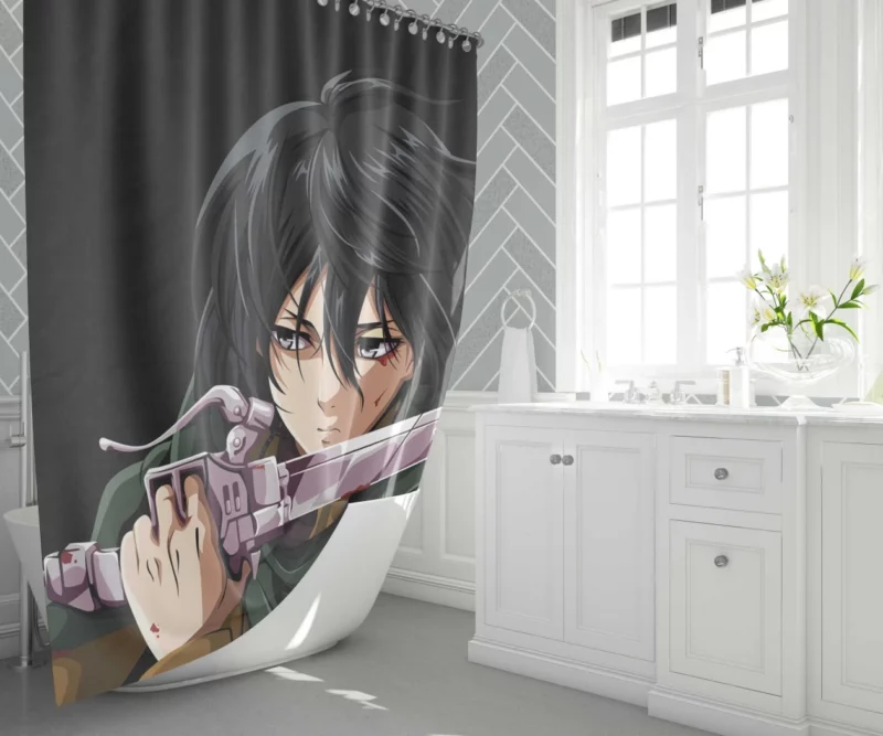 Mikasa Ackerman Shingeki Warrior Anime Shower Curtain 1