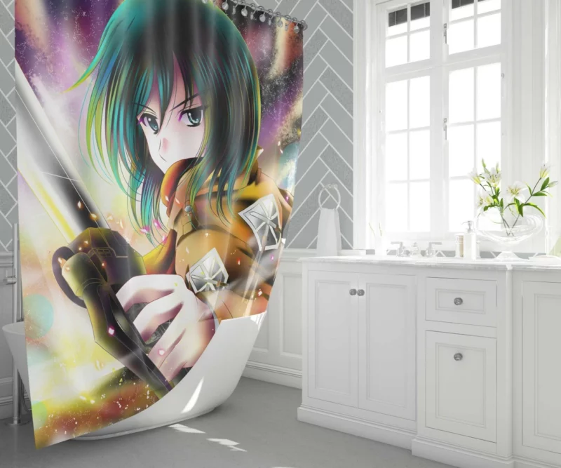 Mikasa Ackerman Silent Avenger Anime Shower Curtain 1