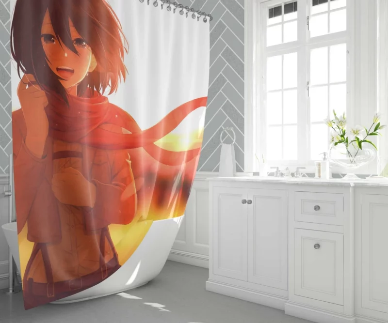 Mikasa Ackerman Steel Resolve Anime Shower Curtain 1