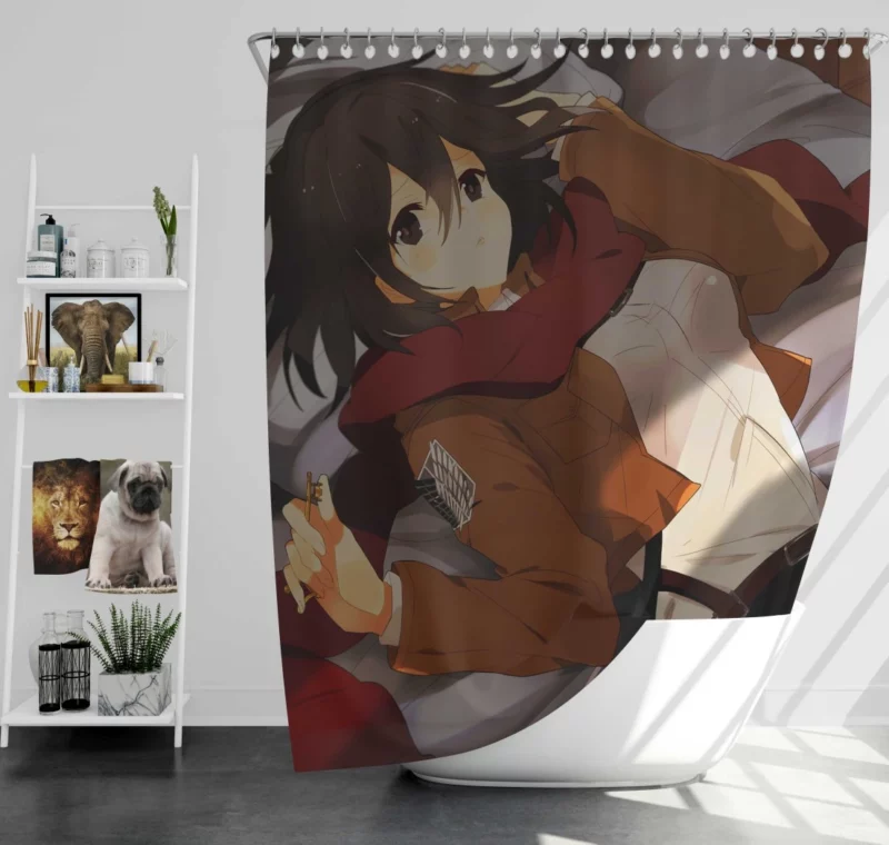 Mikasa Ackerman Swordswoman Anime Shower Curtain