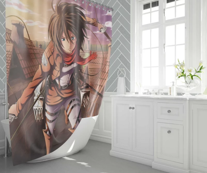 Mikasa Ackerman Titan Huntress Anime Shower Curtain 1