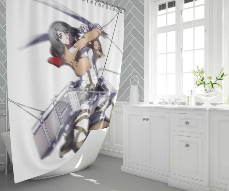 Mikasa Ackerman Titan Struggle Anime Shower Curtain 1