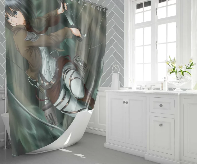 Mikasa Ackerman Titan Valor Anime Shower Curtain 1