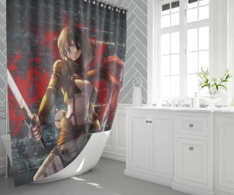 Mikasa Ackerman Unbreakable Warrior Anime Shower Curtain 1