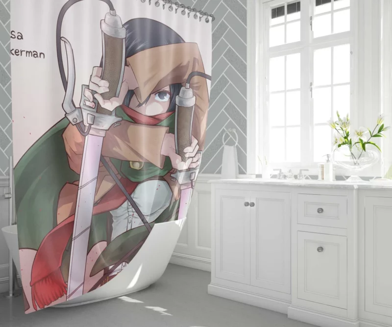 Mikasa Ackerman Unstoppable Resolve Anime Shower Curtain 1