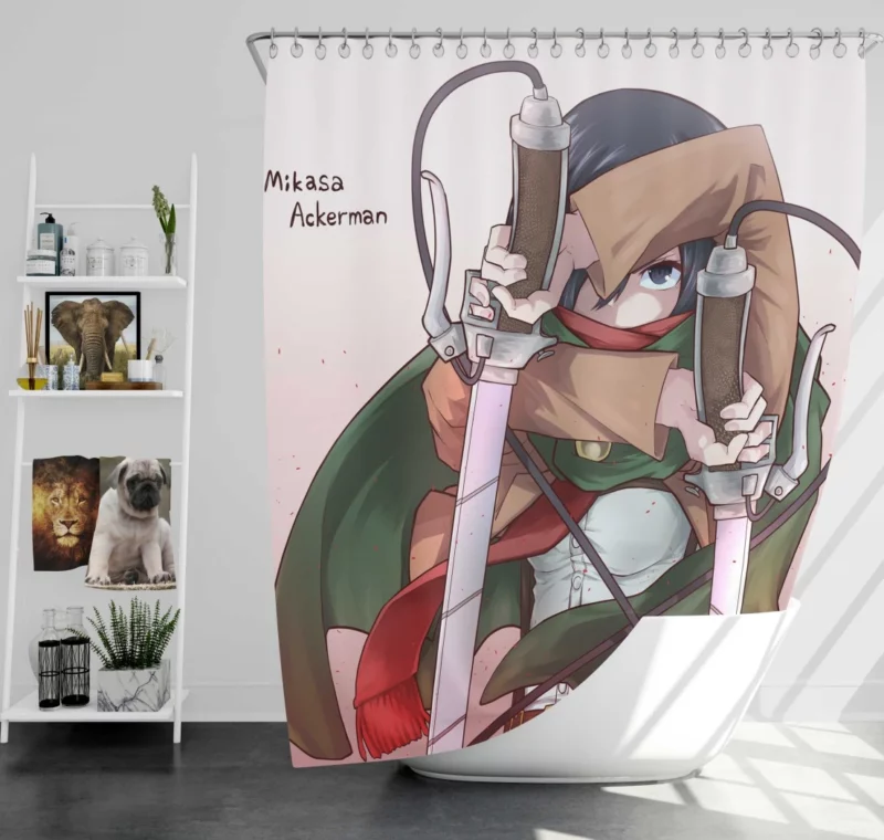 Mikasa Ackerman Unstoppable Resolve Anime Shower Curtain