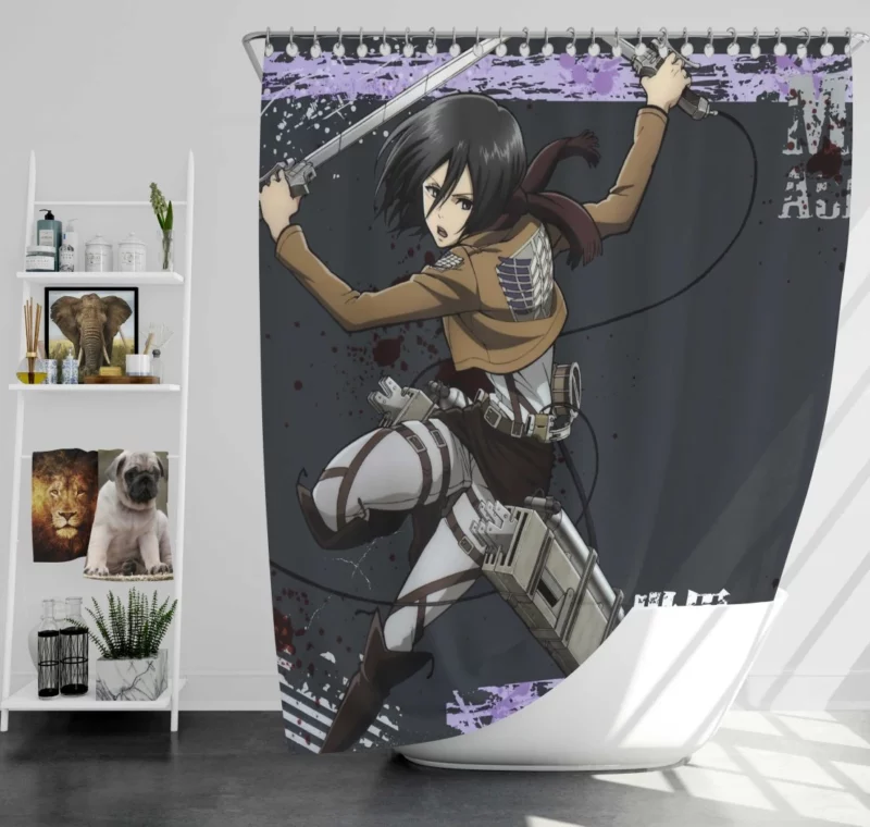 Mikasa Ackerman Unstoppable Soldier Anime Shower Curtain