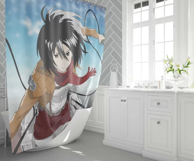 Mikasa Ackerman Unstoppable Spirit Anime Shower Curtain 1