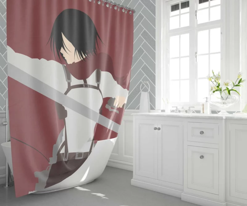 Mikasa Ackerman Unyielding Warrior Anime Shower Curtain 1