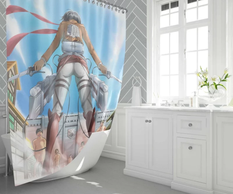 Mikasa Ackerman Warrior Resolve Anime Shower Curtain 1