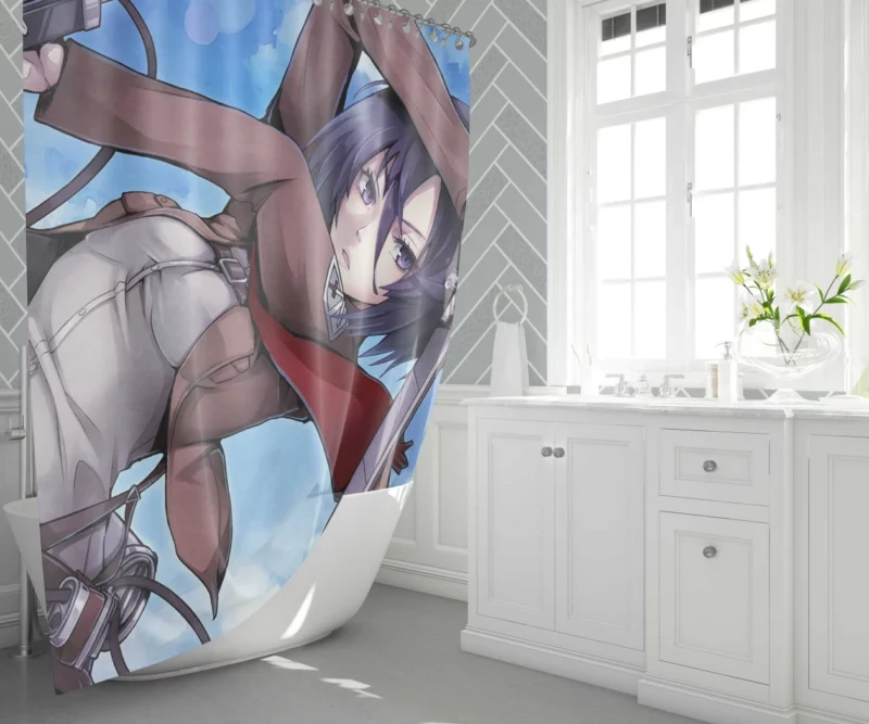 Mikasa Ackerman Will of Steel Anime Shower Curtain 1