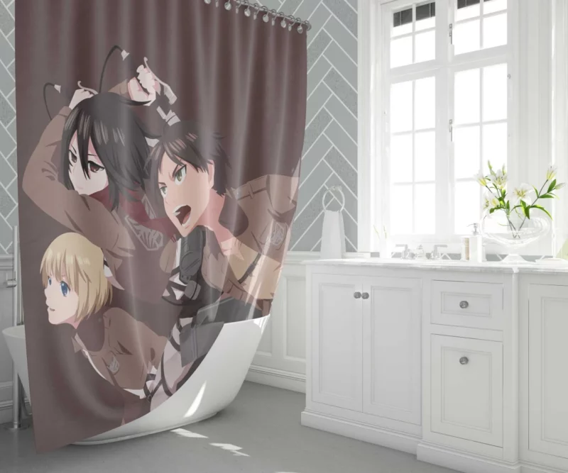 Mikasa Armin Eren Alliance Unveiled Anime Shower Curtain 1